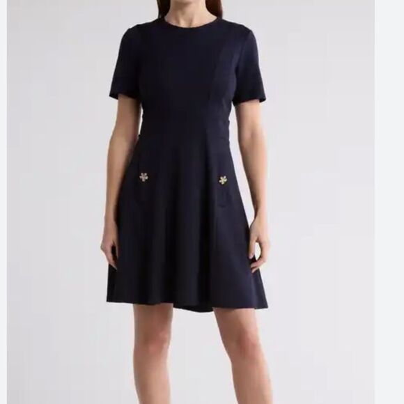 Eliza J Navy Floral Pocket Fit and Flare Mini Dress | Size 6 - Picture 1 of 9